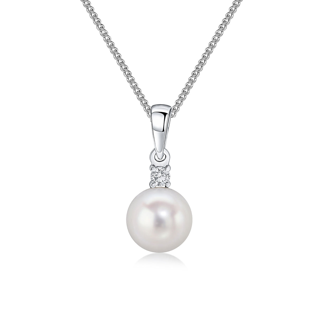 18CT WG DIAMOND & FRESHWATER PEARL 2 STONE PENDANT