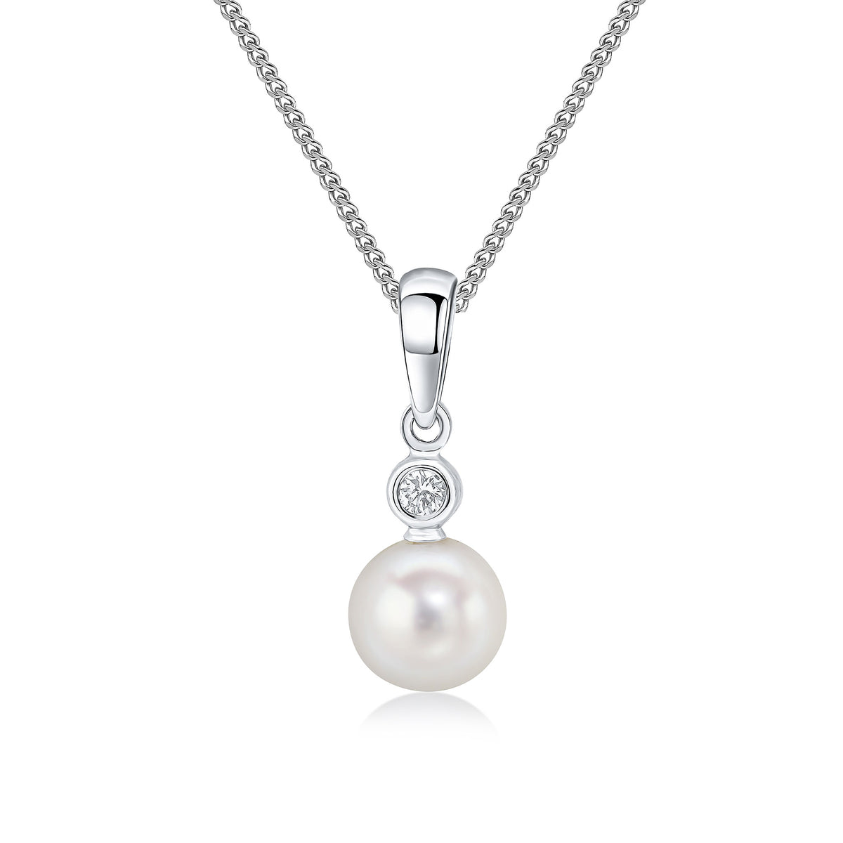 18CT WG DIAMOND & FRESHWATER PEARL 2 STONE RUBOVER PENDANT