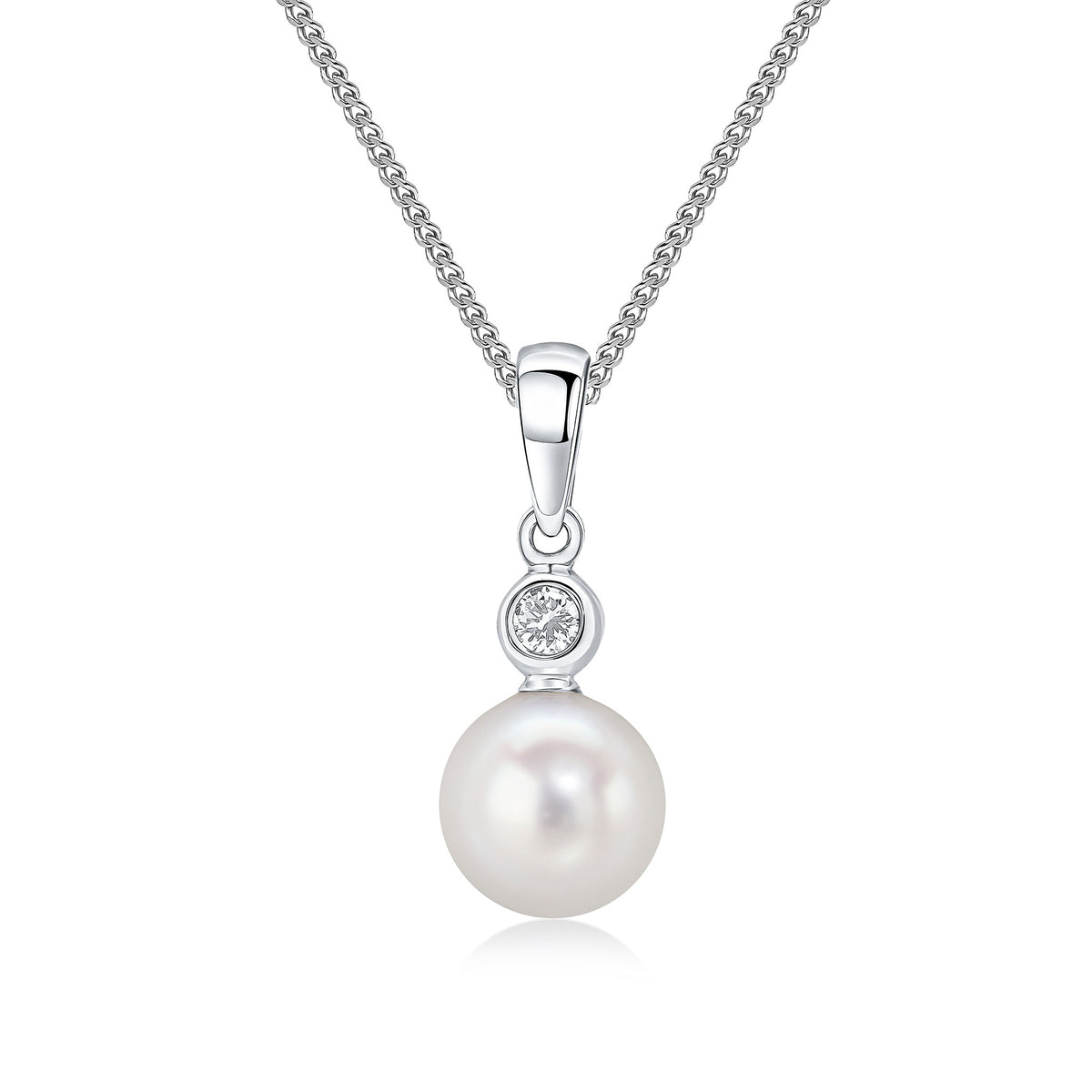 18CT WG DIAMOND & FRESHWATER PEARL 2 STONE RUBOVER PENDANT