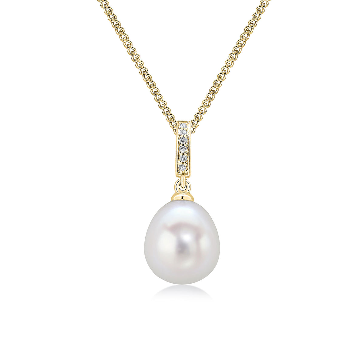 18CT YELLOW GOLD FRESHWATER CULTURED PEARL AND DIAMOND LINE TOP PENDANT