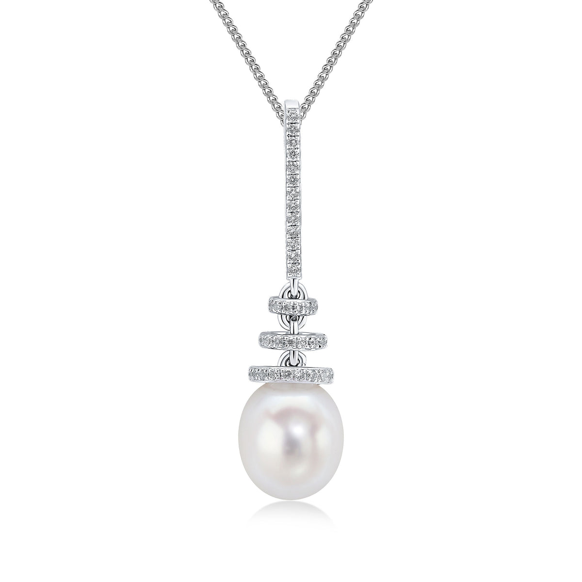 18WG FW PEARL & DIAMOND DROP PEND