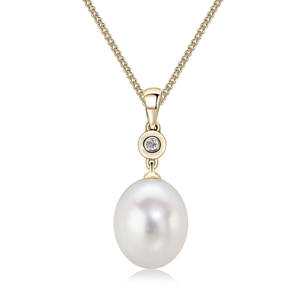18YG FRESHWATER PEARL & DIAMOND 2 STONE DROP PENDANT