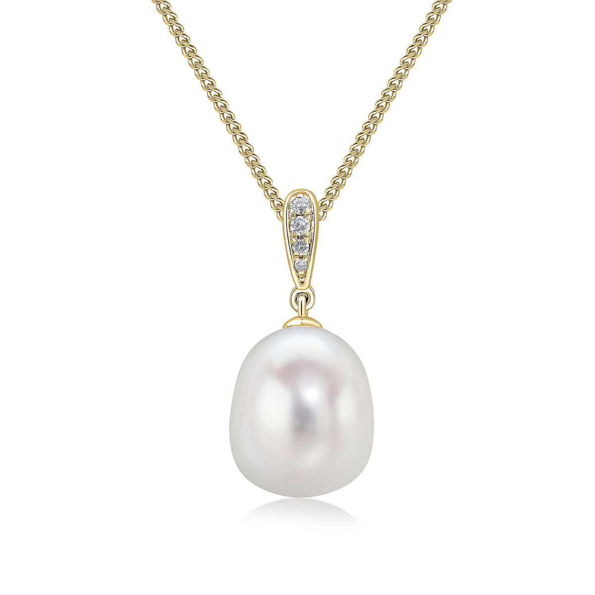 18CT YELLOW GOLD FRESHWATER PEARL AND DIAMOND LINE TOP PENDANT
