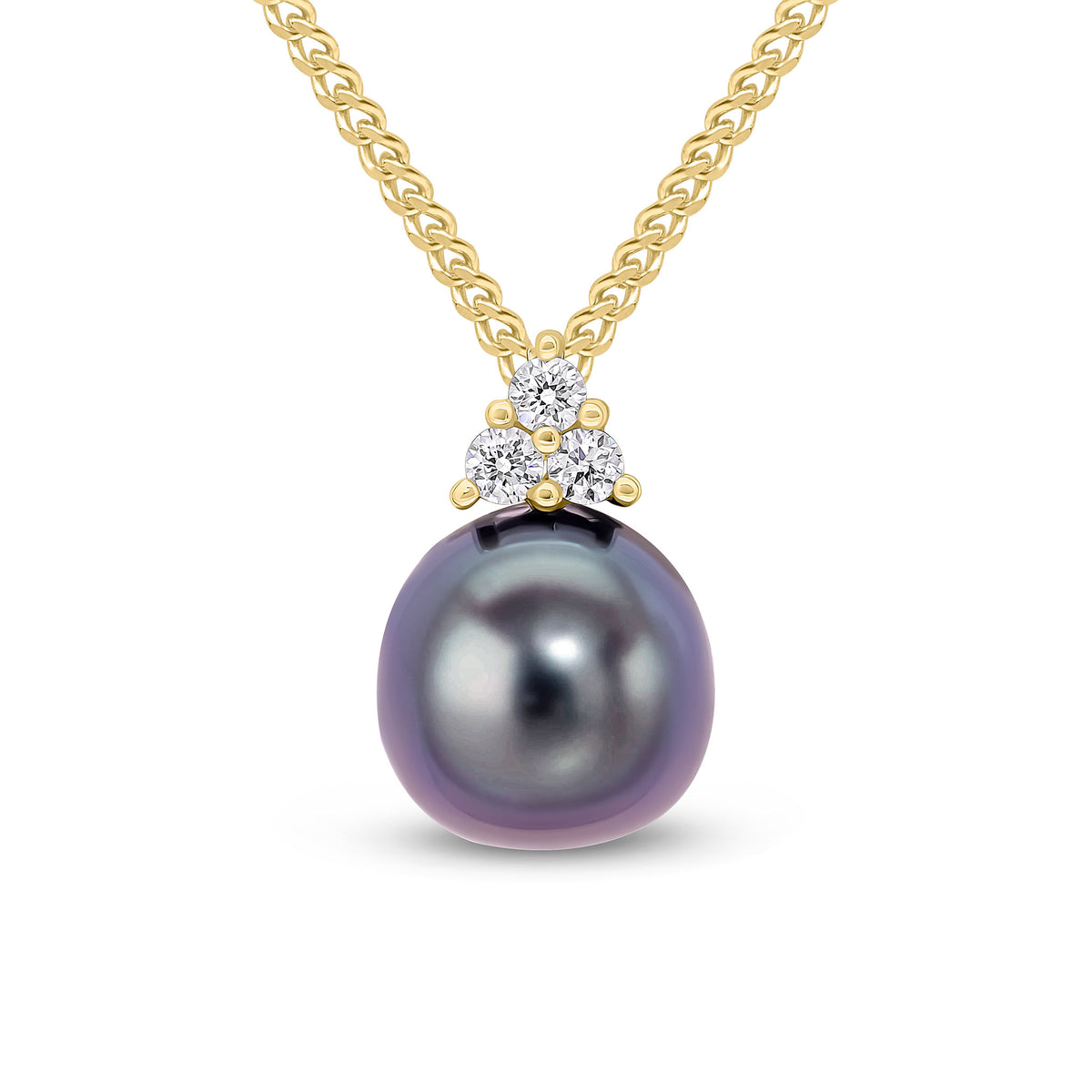 18YG DIAMOND TREFOIL & BLACK PEARL PENDANT