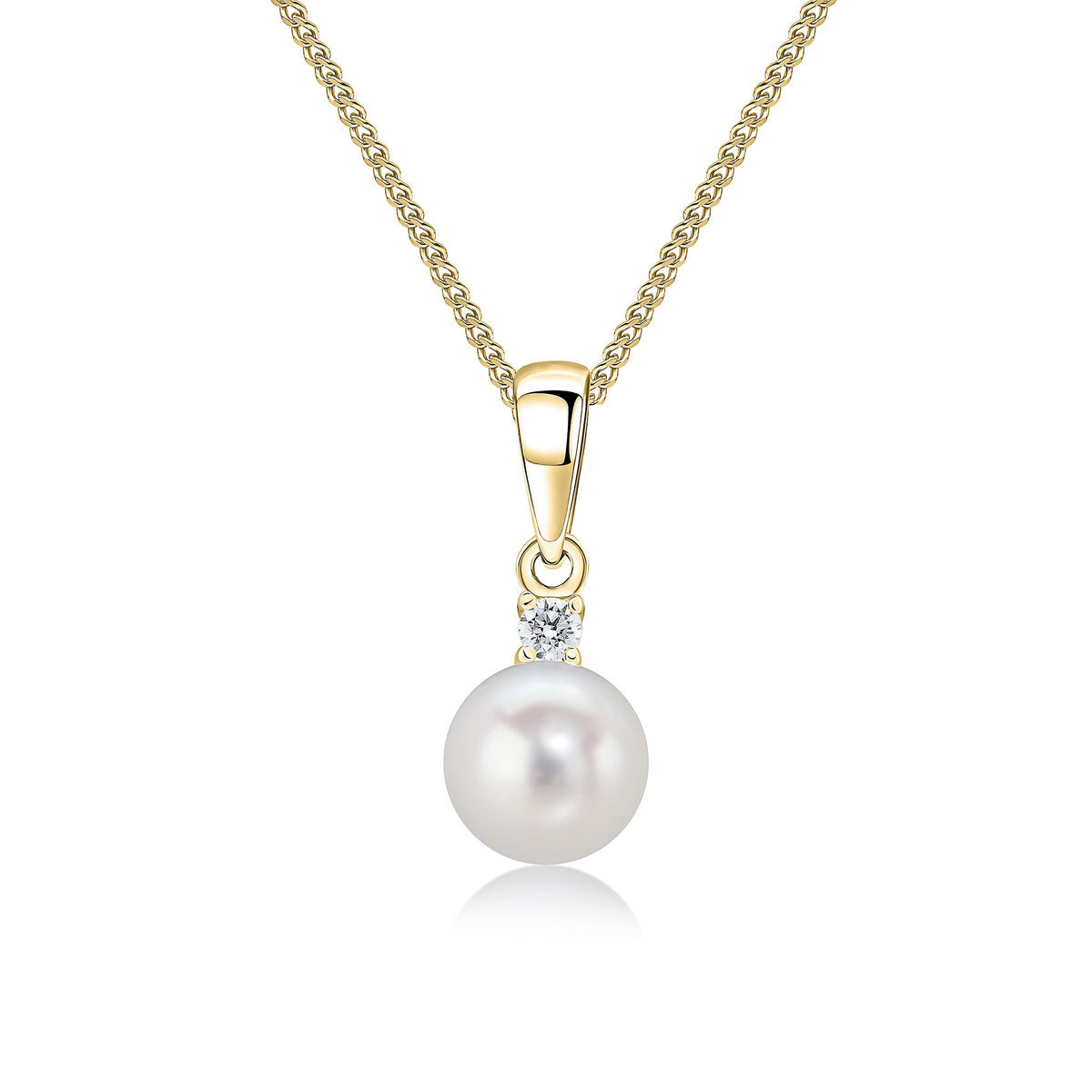 18CT YG ROUND DIAMOND & 6MM FRESHWATER PEARL 2 STONE PENDANT