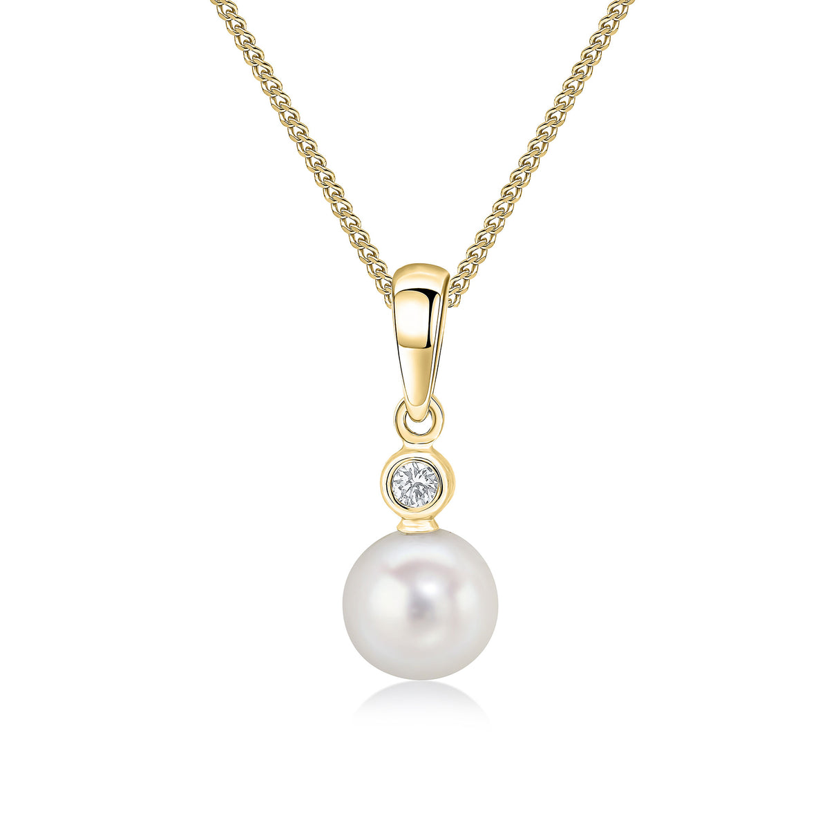 18CT YG DIAMOND & FRESHWATER PEARL 2 STONE RUBOVER PENDANT