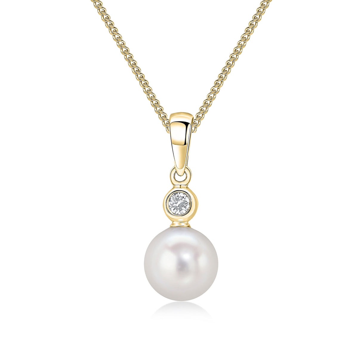 18CT YG DIAMOND & FRESHWATER PEARL 2 STONE RUBOVER PENDANT