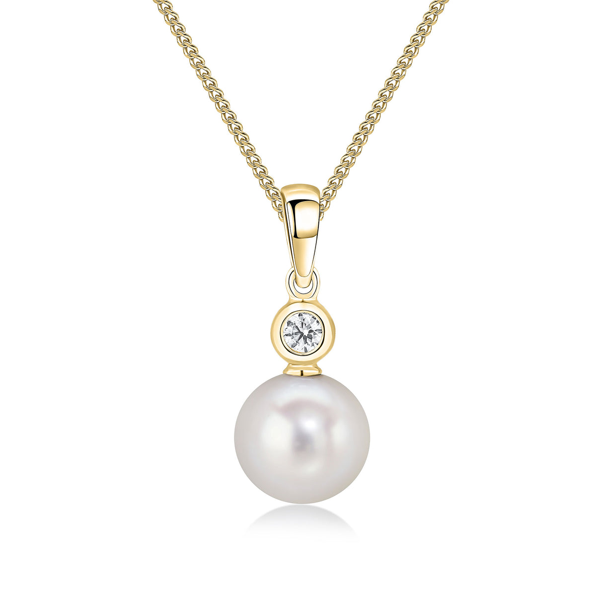18CT YG DIAMOND & 8MM FRESHWATER PEARL 2 STONE RUBOVER PENDANT