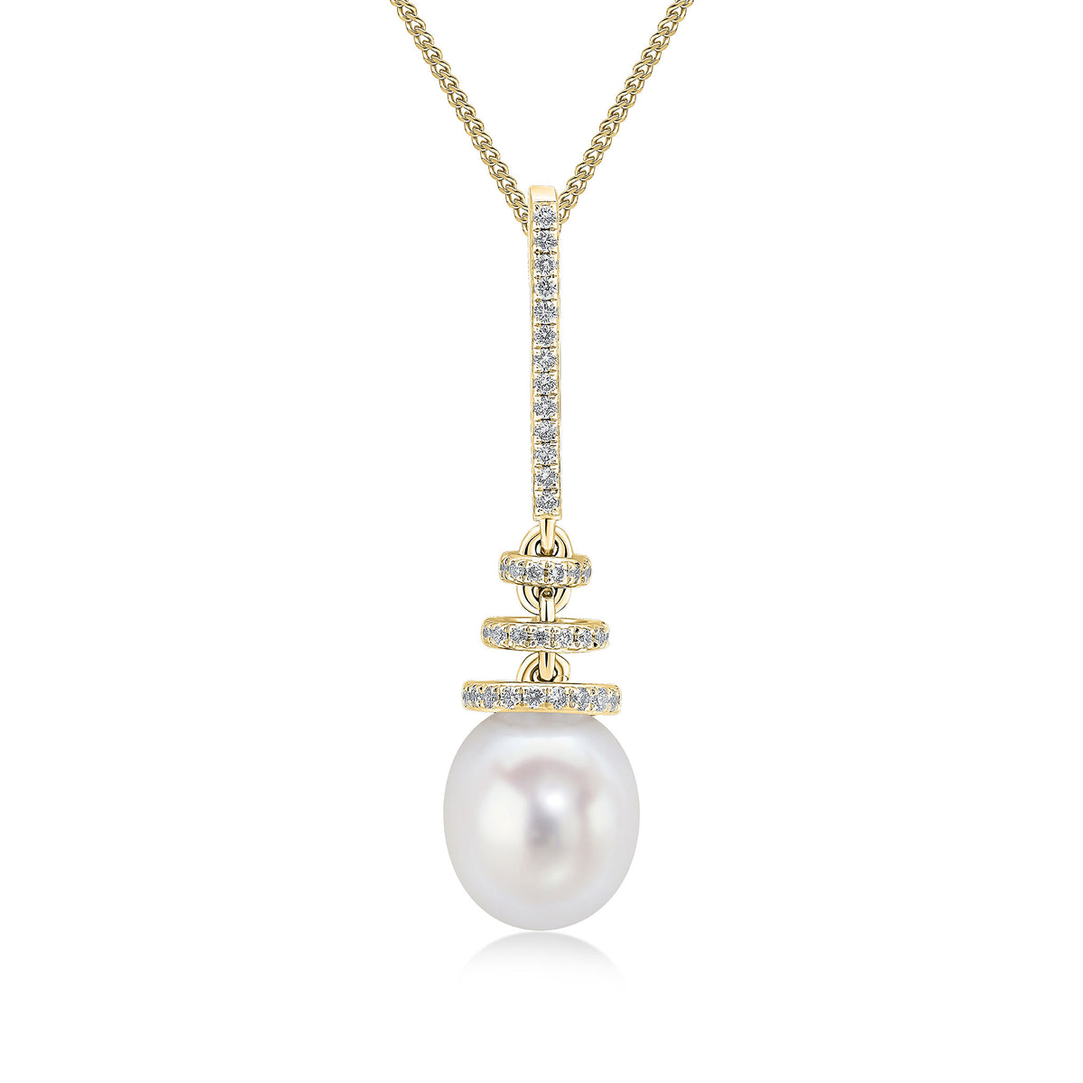 18YG FW PEARL & DIAMOND DROP PENDANT