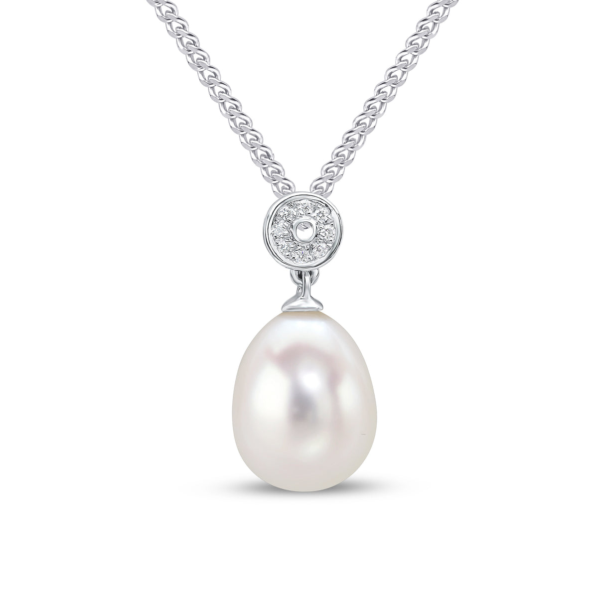 18CT WG CFW PEARL & DIAMOND CIRCLE TOP SLIDER PENDANT