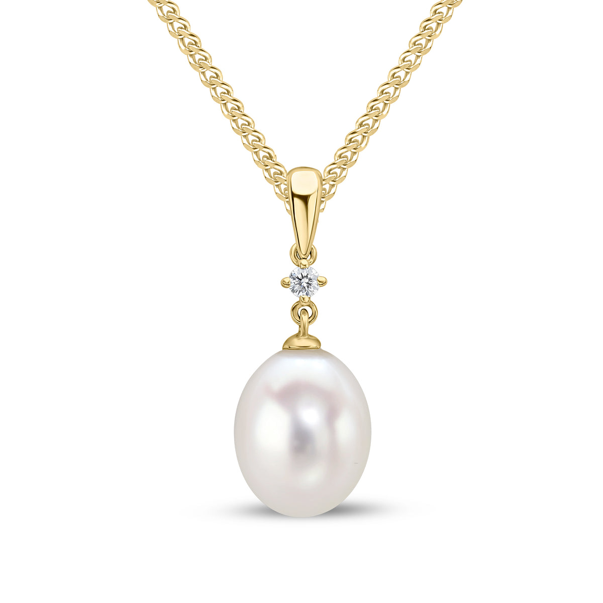 18CT YG CFW PEARL & CLAW SET DIAMOND 2ST PENDANT WITH PLAIN LOOP TOP
