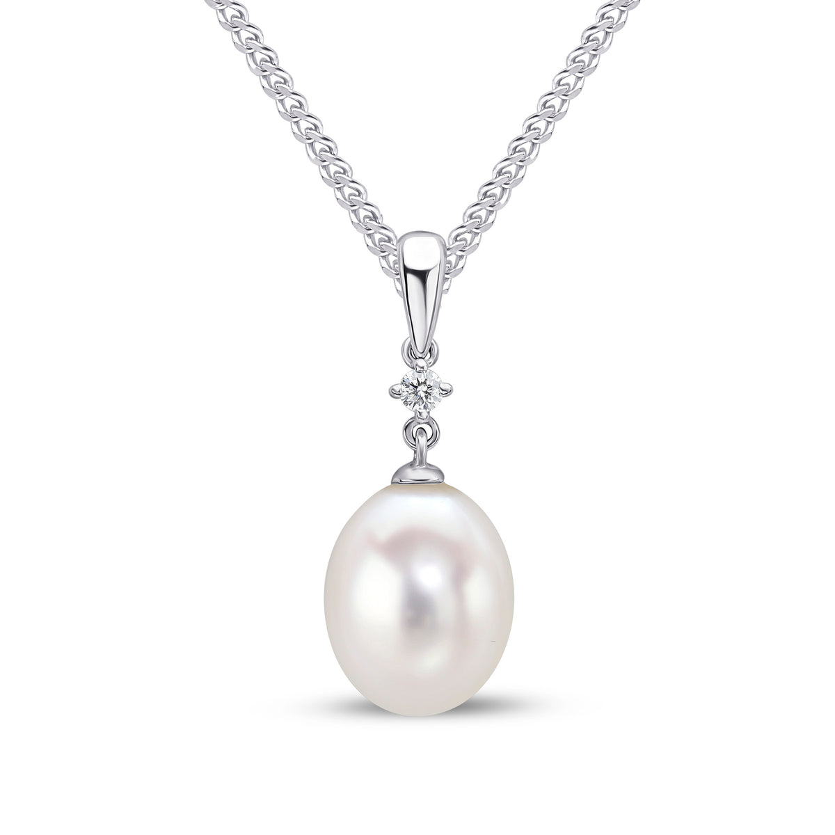 18CT WG CFW PEARL & CLAW SET DIAMOND 2ST PENDANT WITH PLAIN LOOP TOP