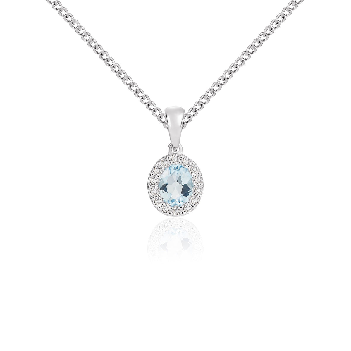 18CT WG 5X4 OVAL AQUAMARINE & DIAMOND MICROSET CLUSTER PENDANT