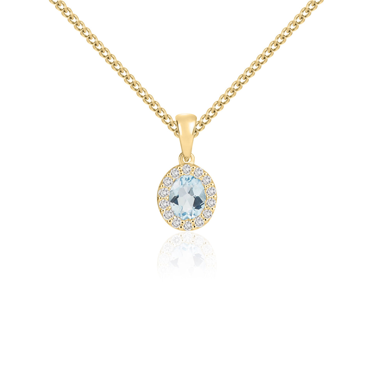 18CT YG 5X4 OVAL AQUAMARINE & DIAMOND MICROSET CLUSTER PENDANT
