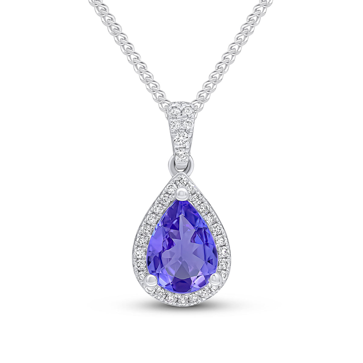 18CT WG 8X6 PEARSHAPE TANZANITE & DIAMOND CLUSTER PENDANT