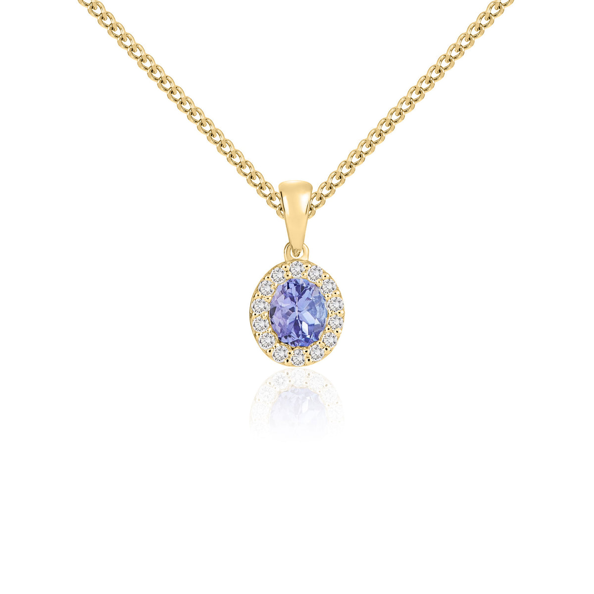 18CT YG 5X4 OVAL TANZANITE & DIAMOND MICROSET CLUSTER PENDANT
