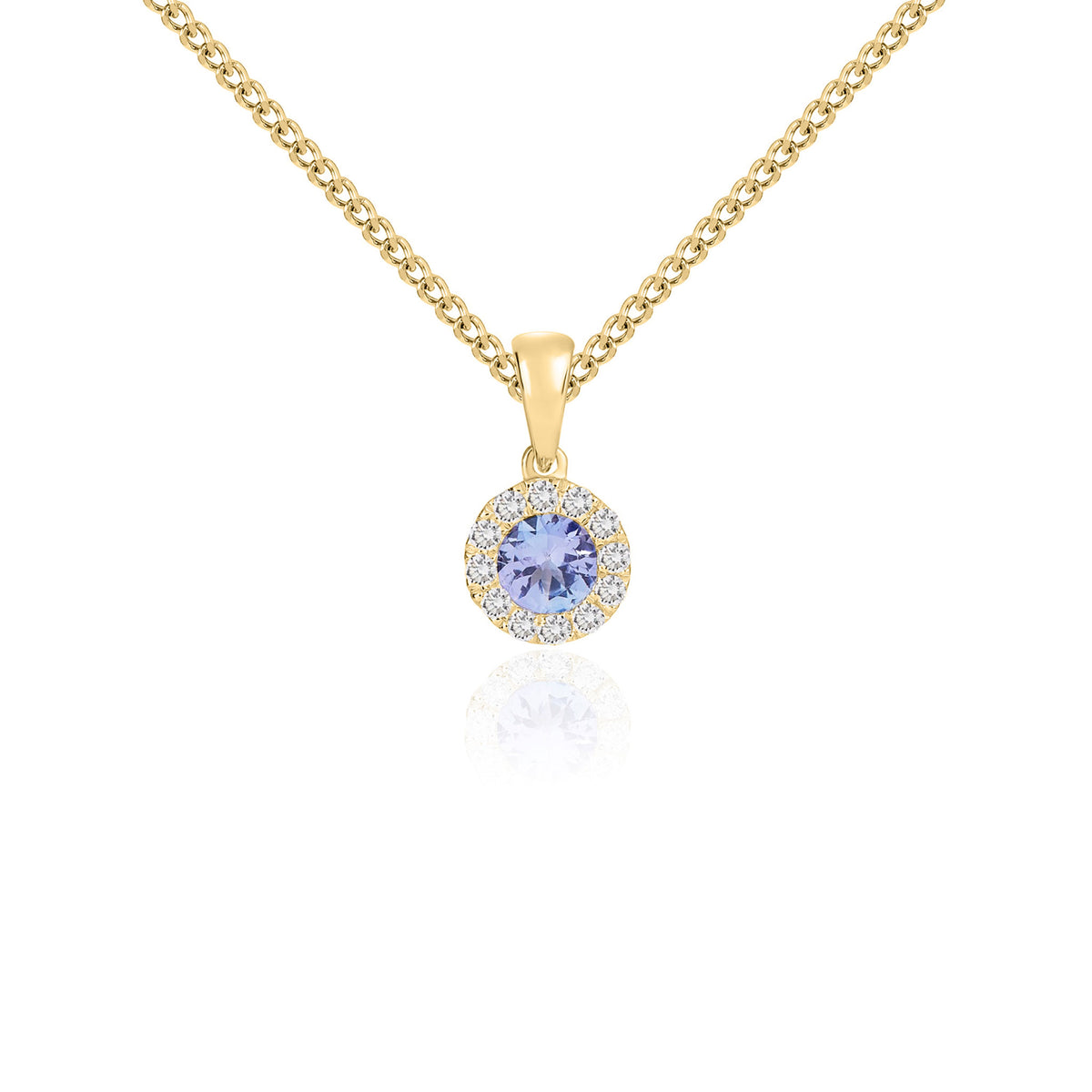18CT YG 4MM ROUND TANZANITE & DIAMOND MICROSET CLUSTER PENDANT