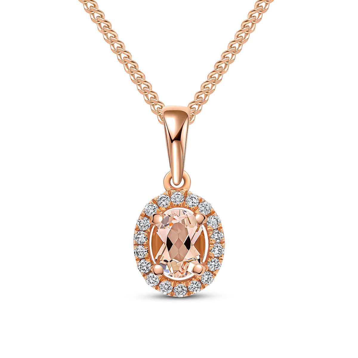 18RG 5X4 OVAL MORGANITE & DIAMOND CLUSTER PENDANT