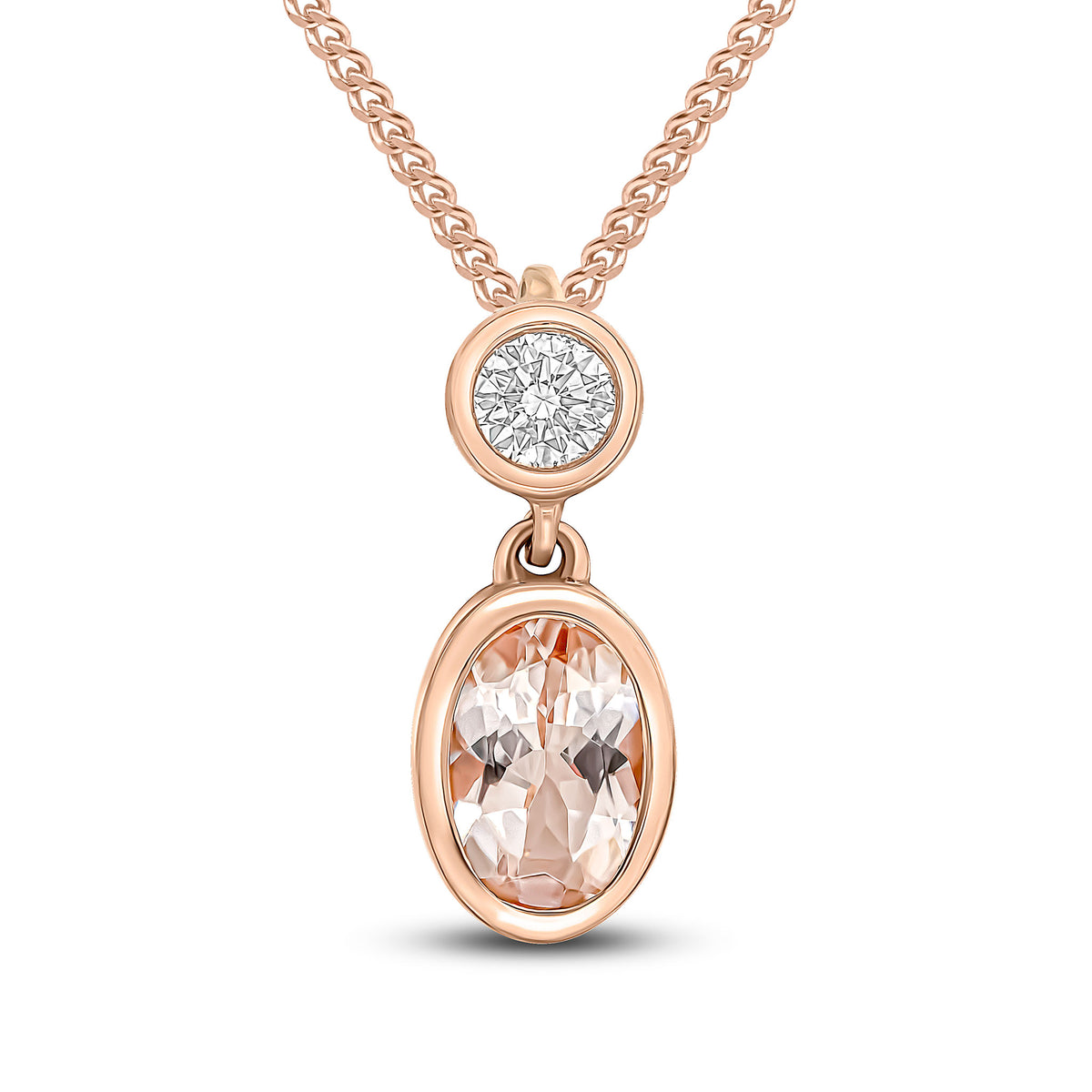 18CT RG OVAL MORGANITE & ROUND DIAMOND 2ST RUBOVER SLIDER PENDANT