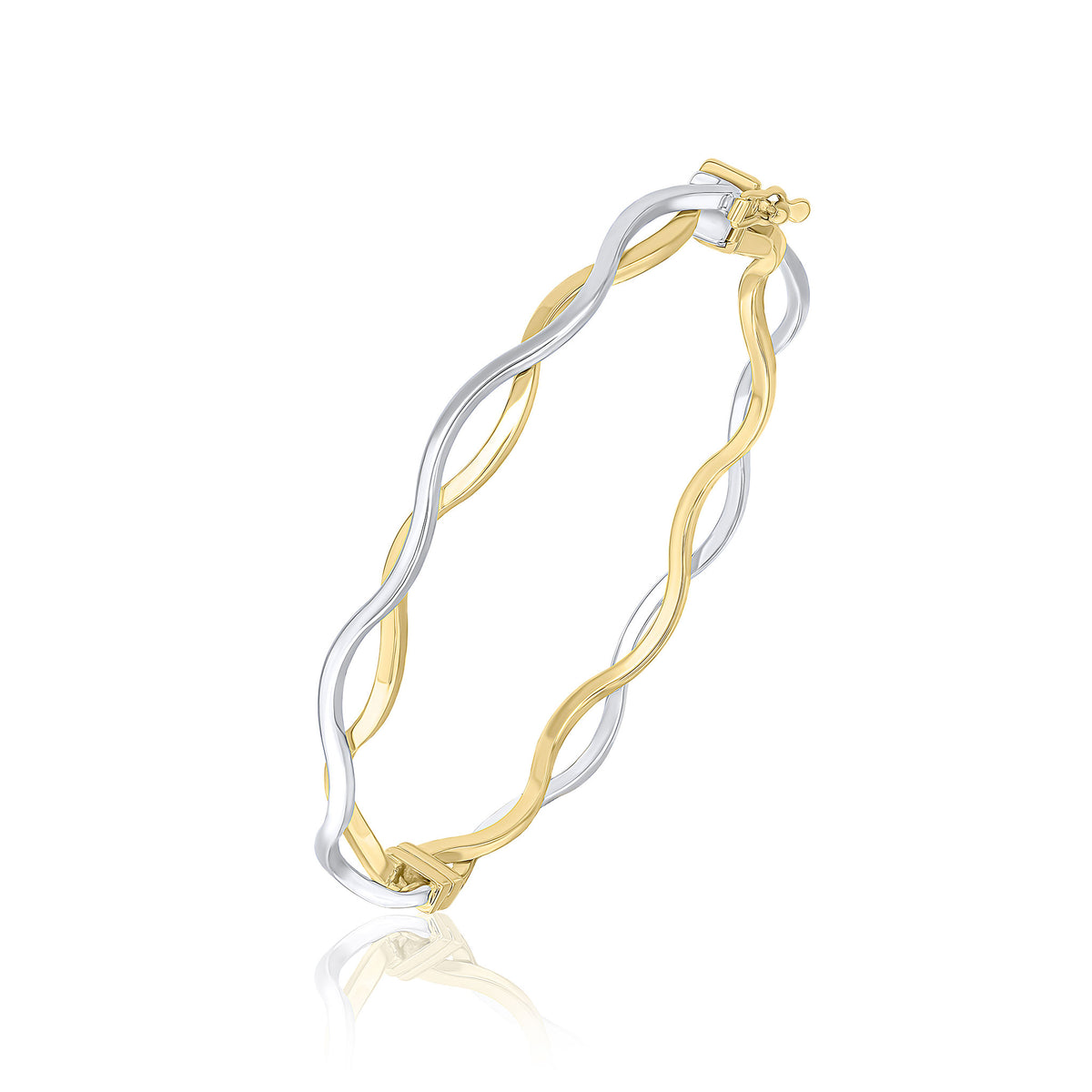 9CT YELLOW & WHITE GOLD 'WAVES' HINGED BANGLE