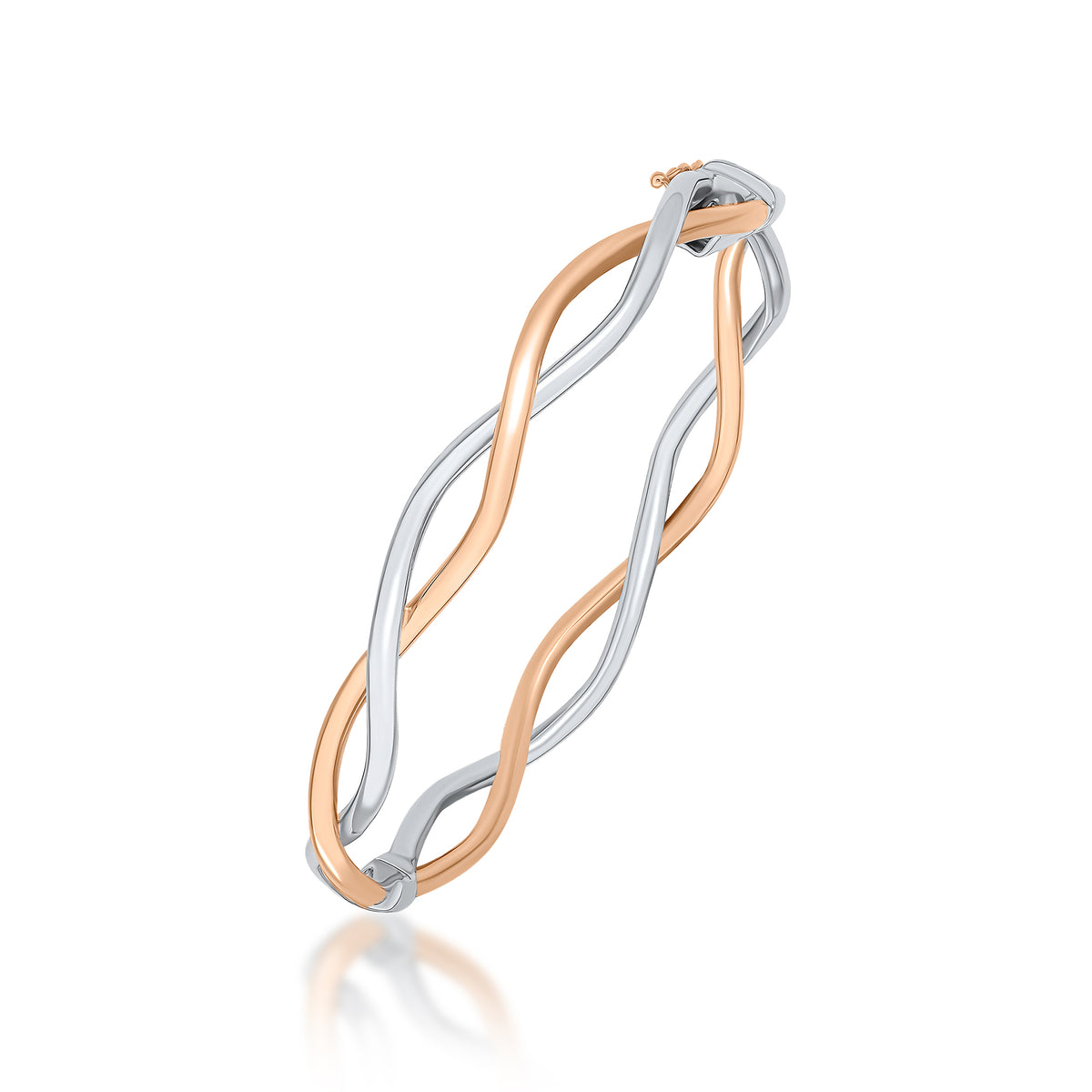 9CT ROSE & WHITE GOLD LOOSE 'PLAIT' HINGED BANGLE