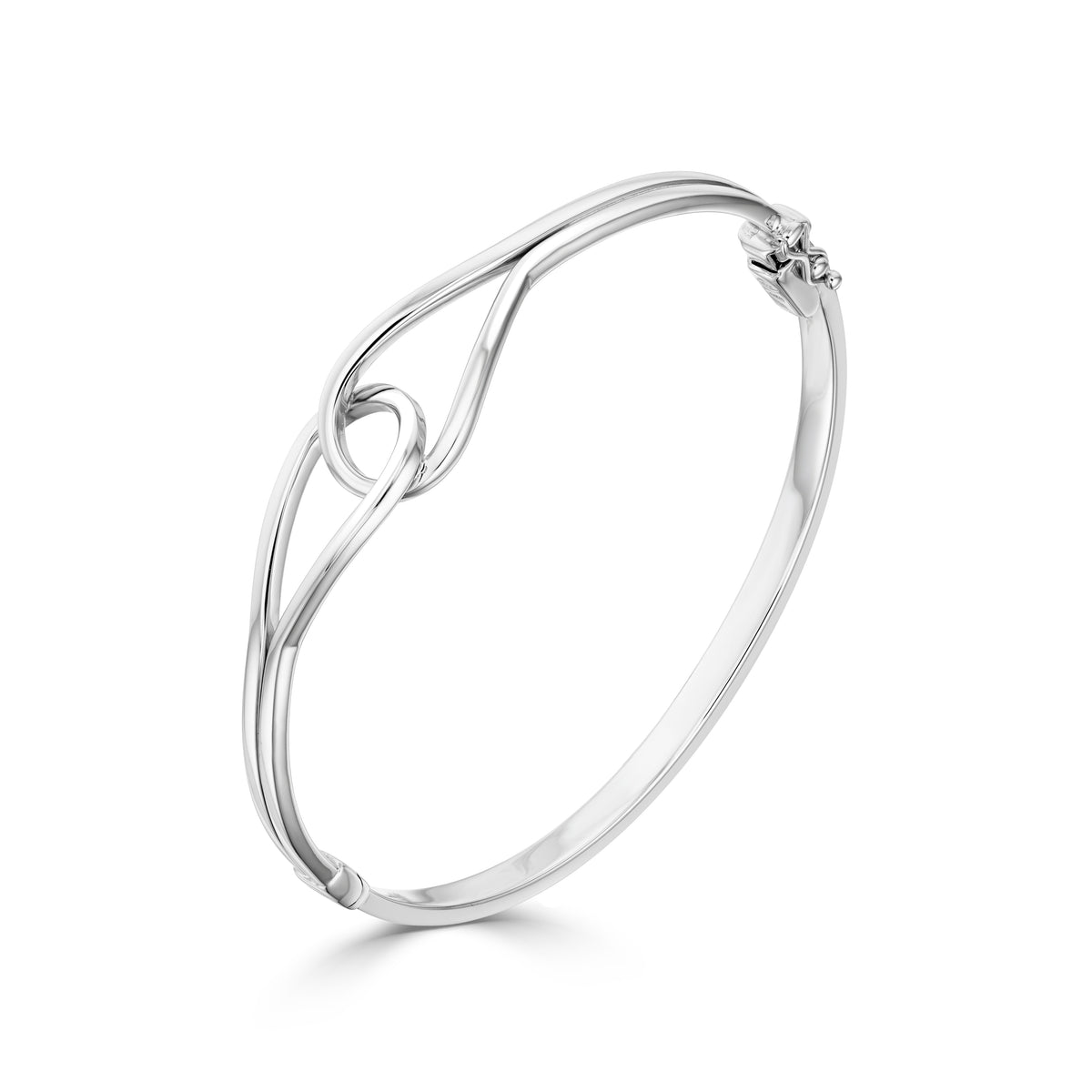 9CT WHITE GOLD POLISHED 'STIRRUP' HOLLOW HINGED BANGLE