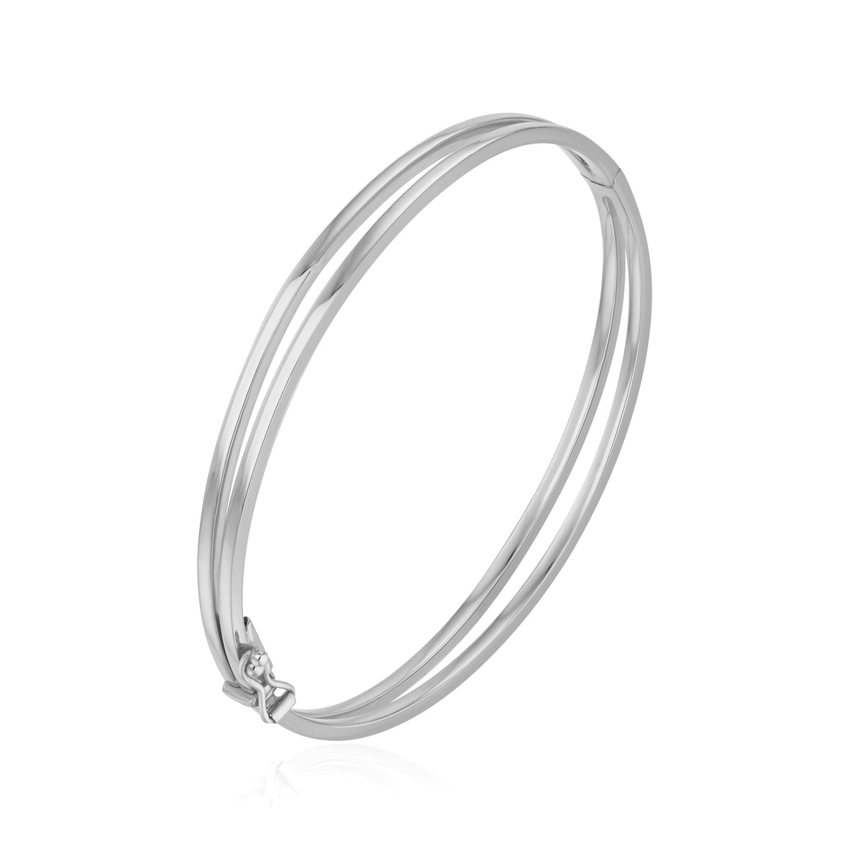 9CT WHITE GOLD 2 ROW TAPERED HINGED BANGLE