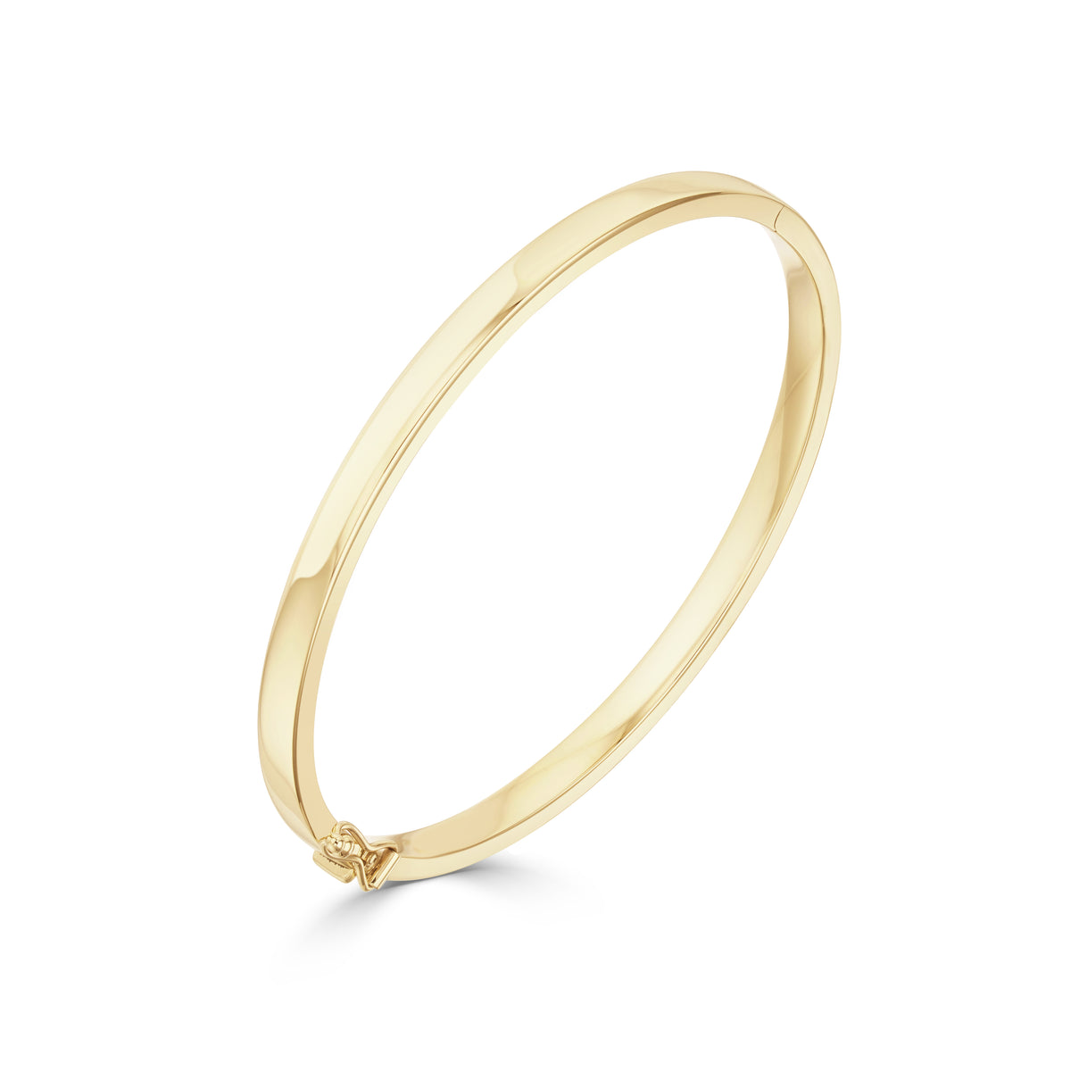 9CT YELLOW GOLD 4MM SQUARE SECTION HINGED SOLID BANGLE
