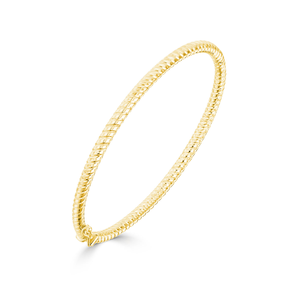 9CT YELLOW GOLD ROUND TWISTED SOLID HINGED BANGLE