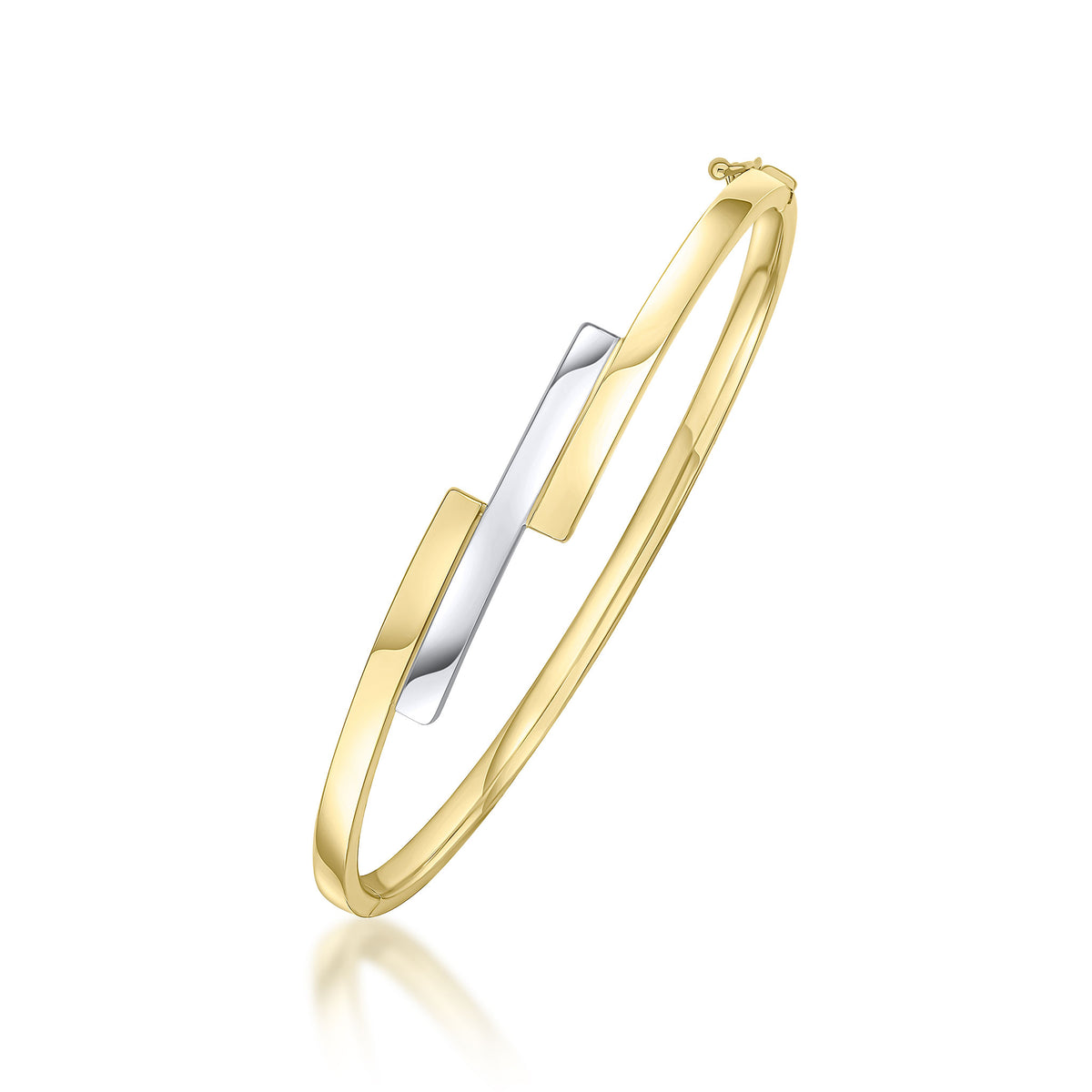 9CT YELLOW AND WHITE GOLD STAGGERED 3 ROW HINGED BANGLE