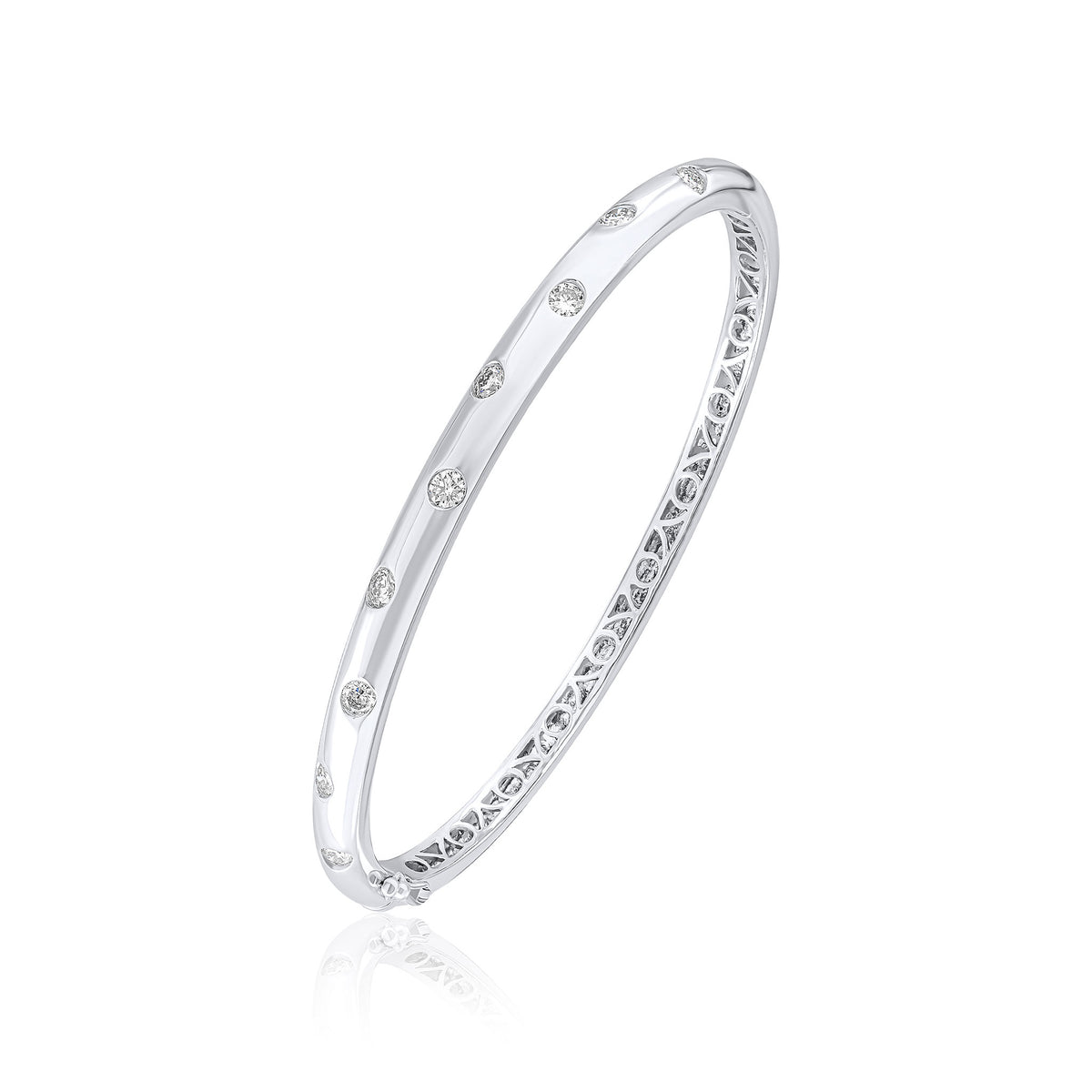 18CT WHITE GOLD ROUND DIAMOND 'SCATTER' POLISHED HINGED BANGLE