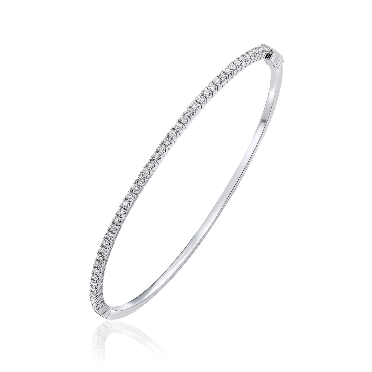18CT WG BRILLIANT CUT DIAMOND CLAW SET HINGED BANGLE