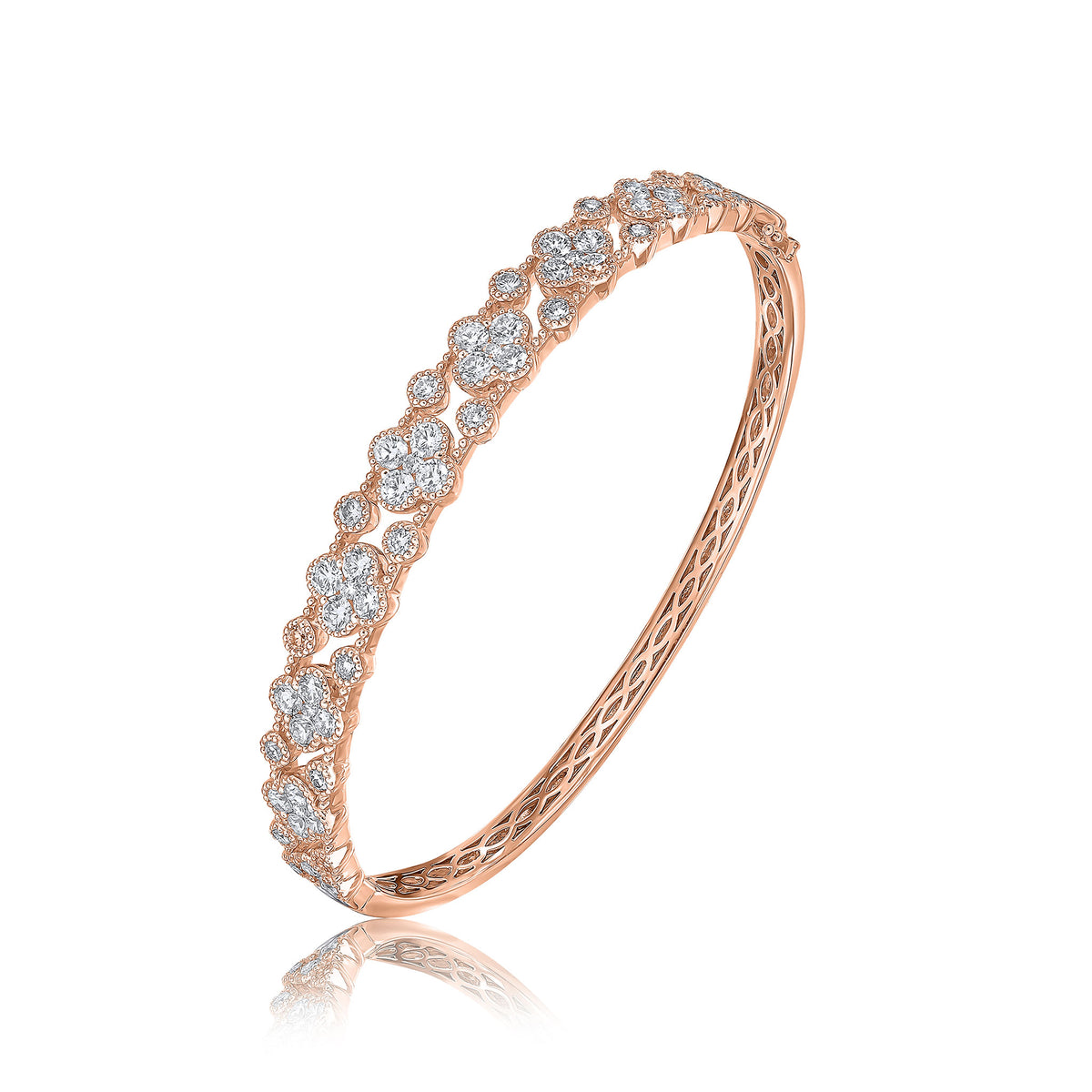 18RG DIAMOND CLOVER MILLEGRAIN SET BANGLE