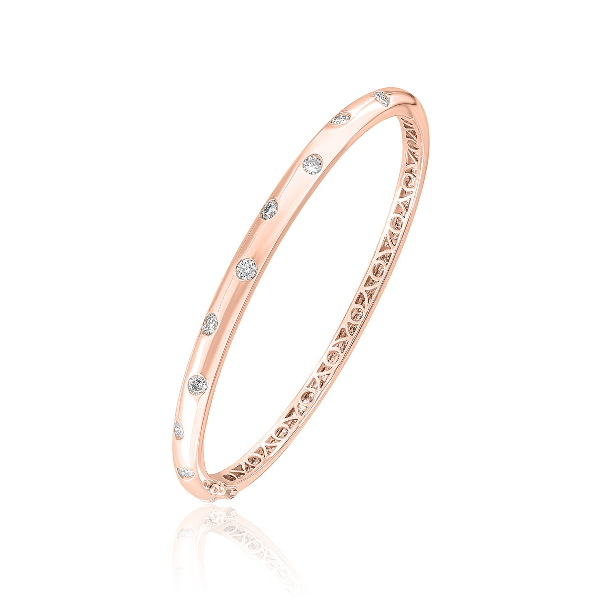 18CT ROSE GOLD ROUND DIAMOND 'SCATTER' POLISHED HINGED BANGLE