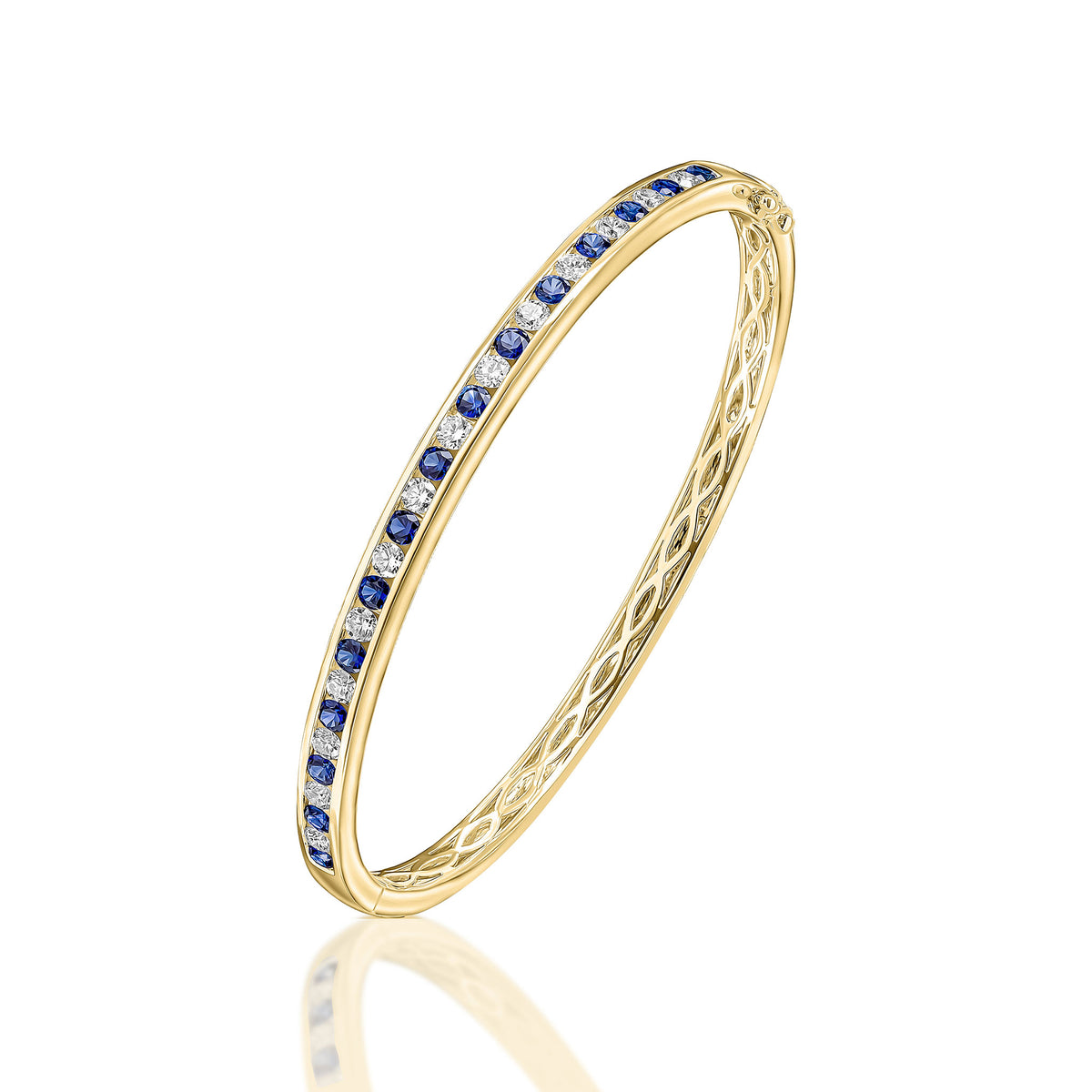 18YG ROUND SAPPHIRE & DIAMOND CHANNEL BANGLE