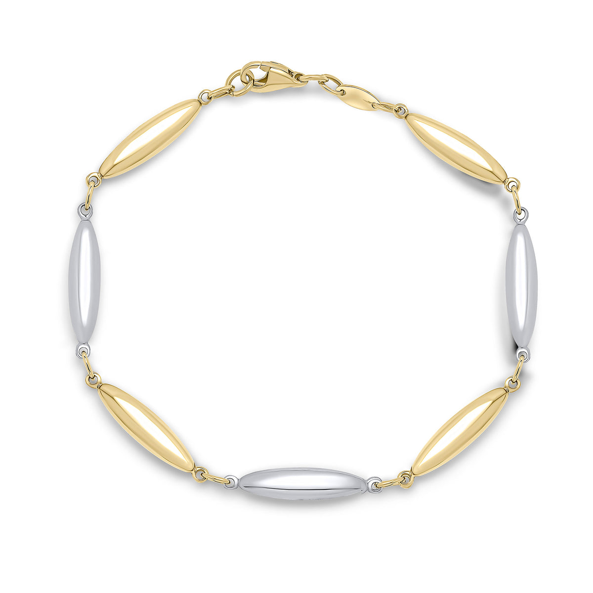 9CT YELLOW AND WHITE GOLD POLISHED 3D MARQUISE LINK BRACELET