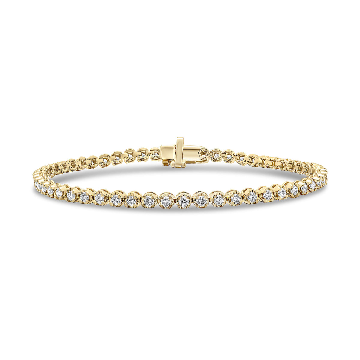 18CT YG BRILLIANT CUT DIAMOND CLAW SET LINE BRACELET. 2CT