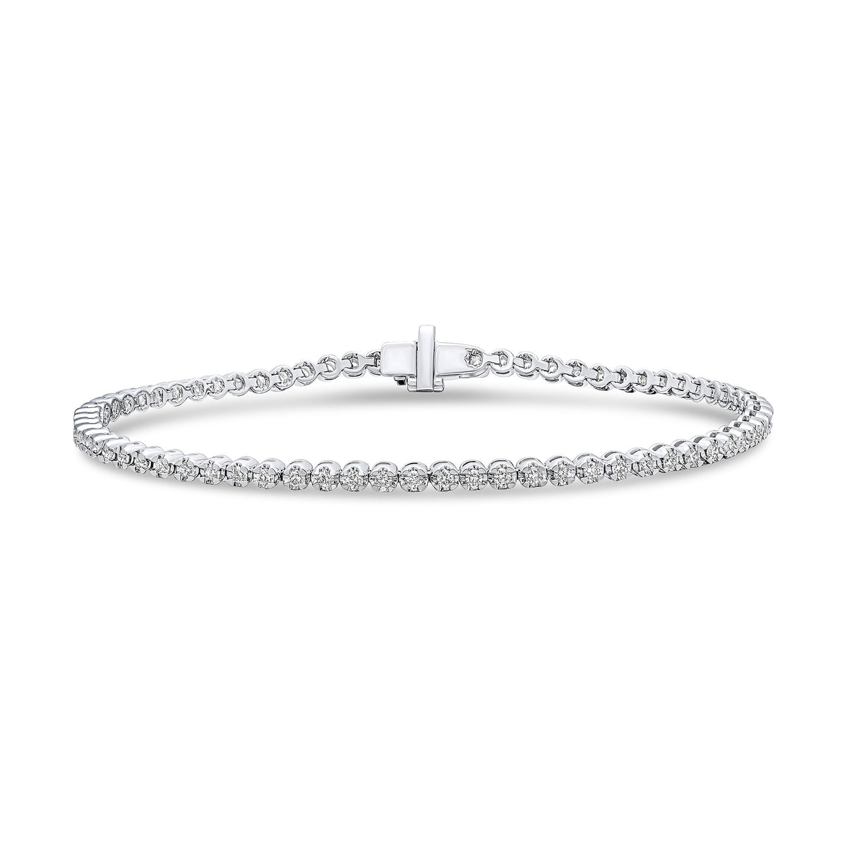 18CT WG BRILLIANT CUT DIAMOND CLAW SET LINE BRACELET. 1CT