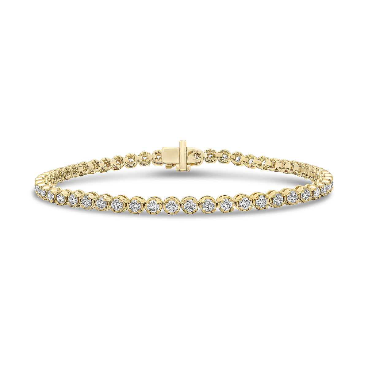 18CT YG BRILLIANT CUT DIAMOND CLAW SET LINE BRACELET. 3CT