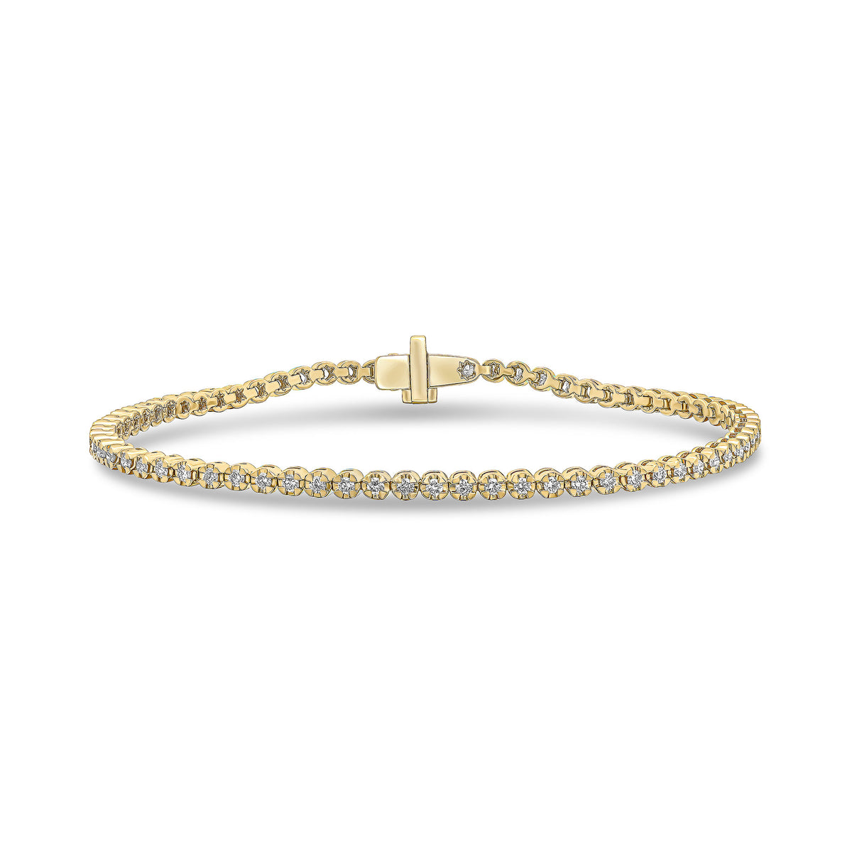 18CT YG BRILLIANT CUT DIAMOND CLAW SET LINE BRACELET. 1CT