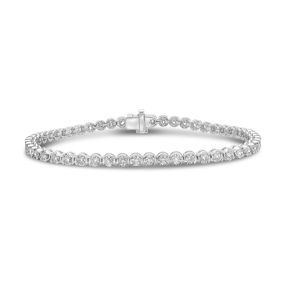18CT WG BRILLIANT CUT DIAMOND CLAW SET LINE BRACELET. 3CT