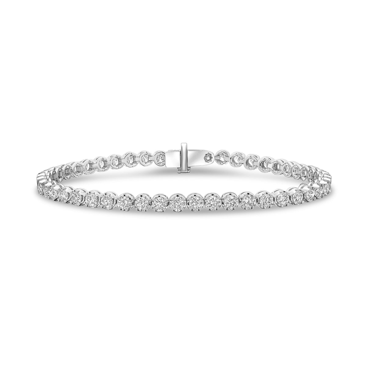18CT WG BRILLIANT CUT DIAMOND CLAW SET LINE BRACELET. 5CT