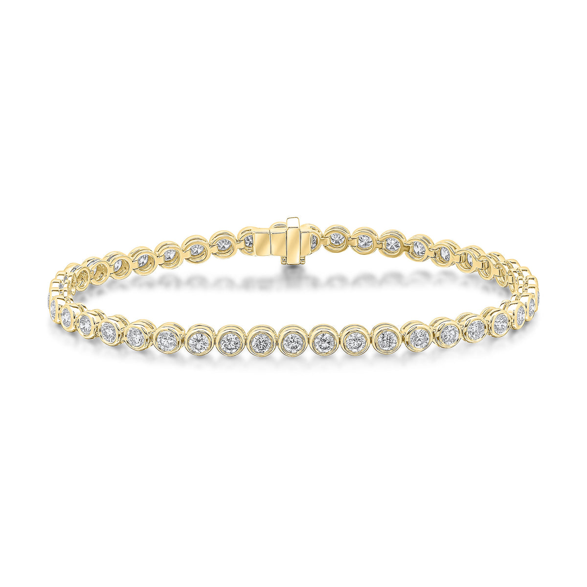 18CT YELLOW GOLD BRILLIANT CUT DIAMOND RUBOVER LINE BRACELET. 2CT