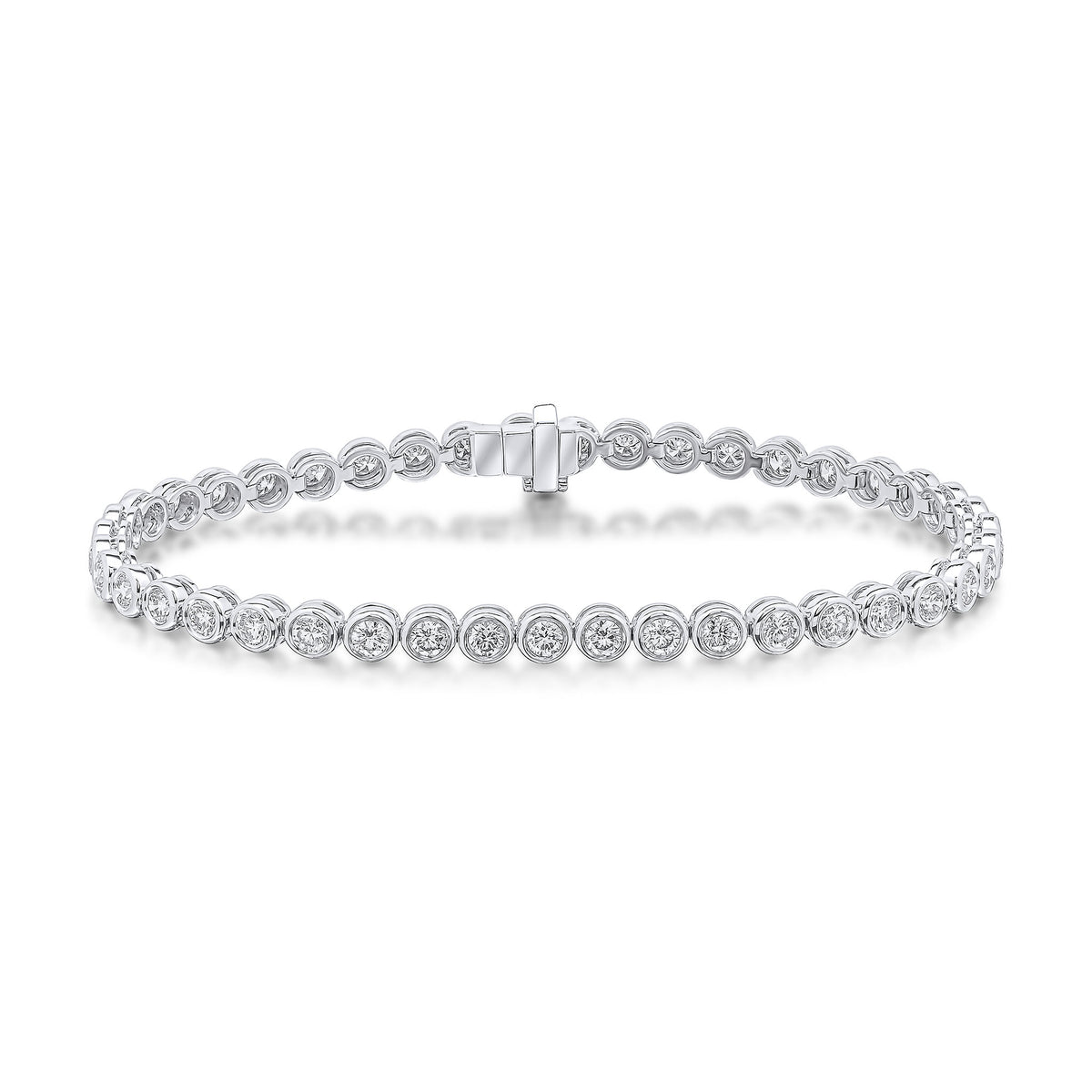 18CT WG BRILLIANT CUT DIAMOND RUBOVER SET LINE BRACELET. 4CT