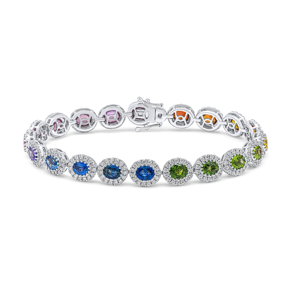 18WG OVAL MULTI-SAPPHIRE AND DIAMOND CLUSTERS BRACELET