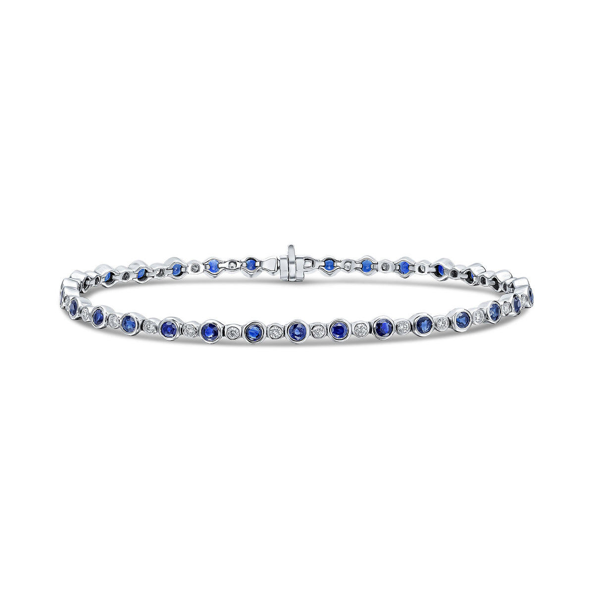 18WG.ROUND SAPPHIRE & DIAMOND RUBOVER BRACELET