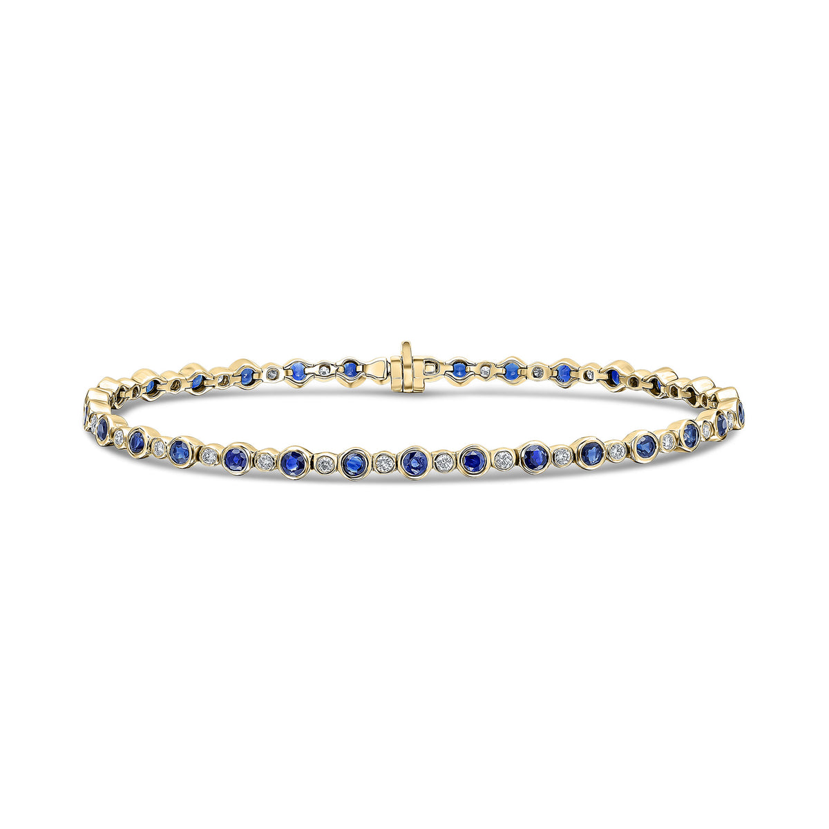 18CT YG ROUND SAPPHIRE & DIAMOND RUBOVER LINE BRACELET