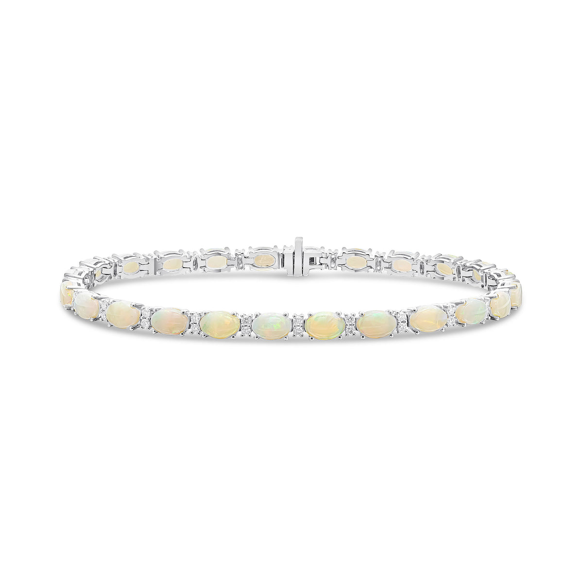 18WG OVAL OPAL & DIAMOND 2ST CLAW BRACELET