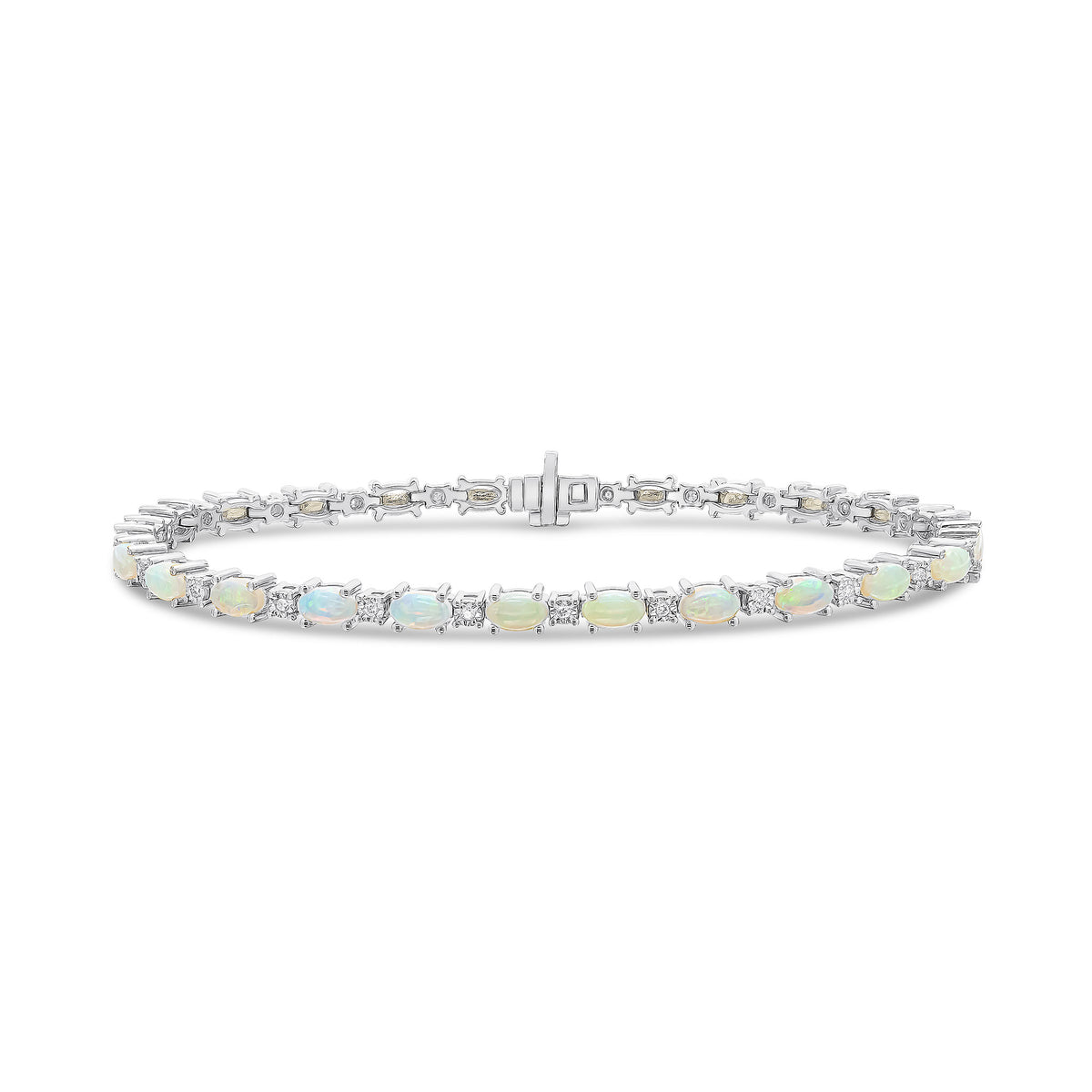 18WG OVAL OPAL & DIA CLAW BRACELET