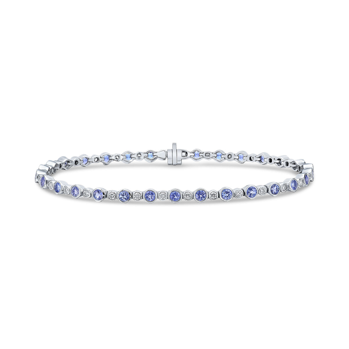 18WG.ROUND TANZANITE & DIAMOND RUBOVER BRACELET